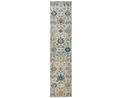 12 Ft Silver Gray Aryana Afghan Hand Knotted Veg Dye Wool Runner Rug